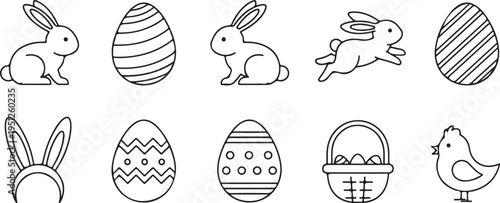 Easter themed drawings of bunnies eggs chicks and a basket silhouette high quality