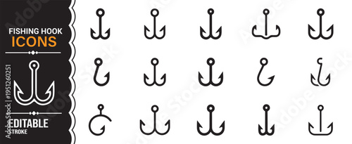 Fishing tackle and hook symbols set for sport, hobby and water activity design