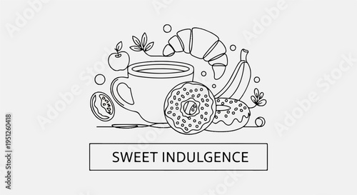 Delicious sweet treats and fruit arranged with a cup of coffee donuts and pastries for a tasty morning indulgence