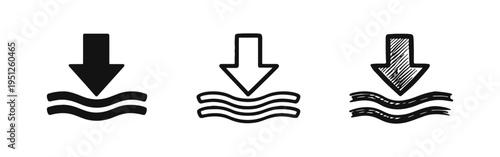 Canvas Print Downward Arrow Pointing to Waves Icons Set