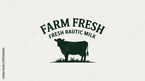 Farm fresh raw milk label with cow silhouette on a light background