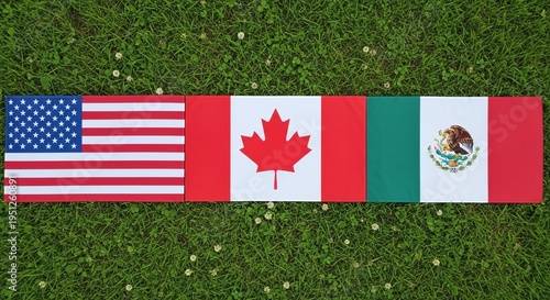 Flags of usa canada and mexico on grass