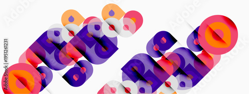Abstract typography features colorful overlapping letterforms. Design utilizes gradients, shadows, creating dynamic visual effect.