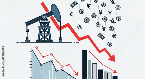 Oil Price Decline - Economic Downturn and Financial Crisis Illustration.