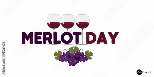 Celebrating merlot day with three glasses of red wine and grapes