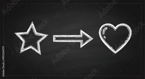 Star turning into heart on blackboard with white chalk symbolizing love and transformation in a simple educational setting