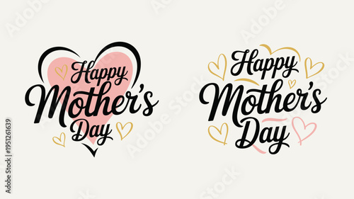 Happy Mothers Day typography collection with decorative hearts