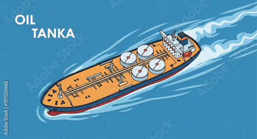 Illustration of an Oil Tanker Ship Sailing on the Water.