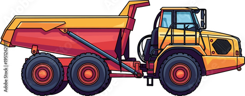 Articulated dump truck hauling materials at a quarry