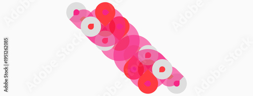 Pink circles overlap, creating abstract design. Variations exist in shade, size, position. Simple, modern aesthetic.
