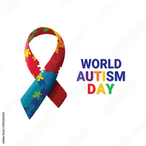 World autism awareness day concept with a colorful puzzle piece ribbon