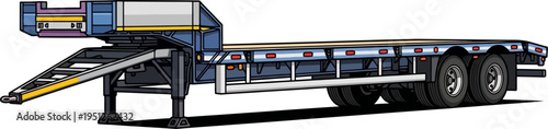 Empty lowboy trailer for heavy equipment transport