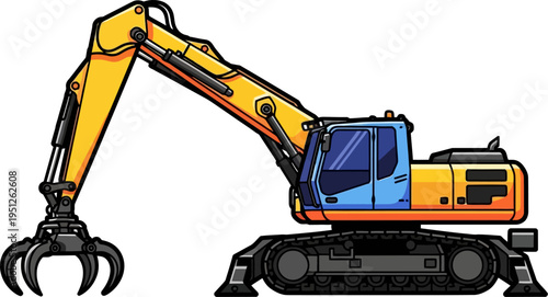 Forestry excavator with log grapple for timber operations