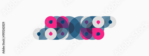 Abstract circles overlap, creating varied hues. Composition feels modern, playful, dynamic. Simple shapes suggest connection, interaction.