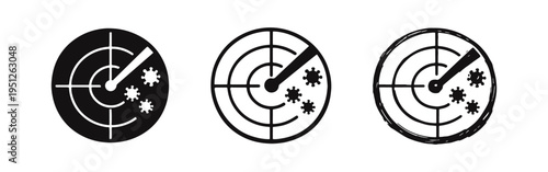 Radar detecting viruses icon set. Virus tracking and monitoring concept illustration.