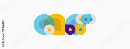 Abstract colorful overlapping circles create playful design. Shapes suggest connection, community, growth, innovation. Simple, modern aesthetic.