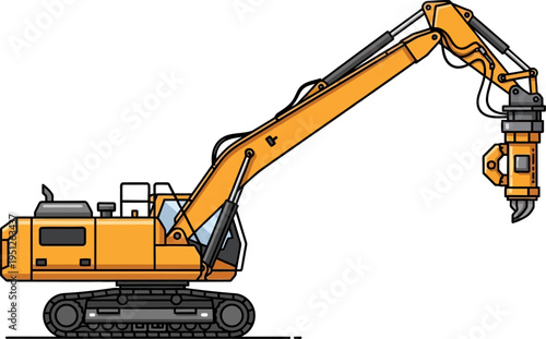 Hydraulic rock breaker demolishing concrete structures