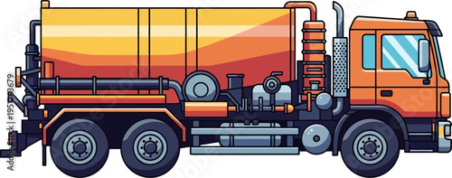 Liquid waste tanker truck with suction pump
