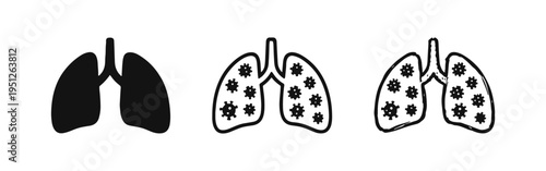 Lungs with viruses icon set. Respiratory infection and disease concept like COVID-19 or pneumonia.