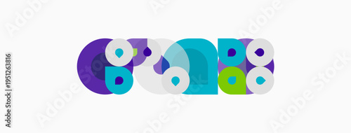 Abstract design features overlapping circles, varying hues. Composition evokes playful, modern aesthetic. Simple shapes create dynamic visual impact.