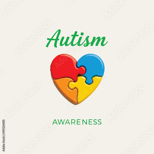 Autism awareness heart symbol made of colorful puzzle pieces