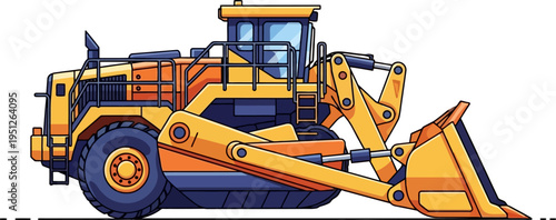 Motor scraper vehicle moving earth during highway construction