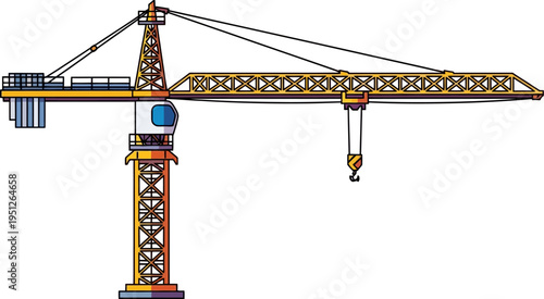 Tall construction tower crane lifting heavy structural components