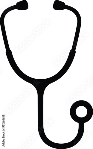 Minimalist black stethoscope icon silhouette isolated on white background for medical diagnostic healthcare concepts, clinical equipment, 