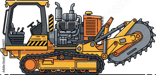 Track mounted trenching machine digging narrow channels