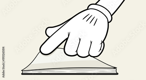 Cartoon Hand Pointing at Open Book on Isolated Cream Background