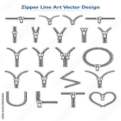 Zipper Vector Illustration, Clothing Zip Fastener Icon, Open and Closed Zipper Design Set