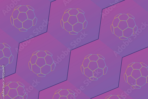 glowing neon colored soccer ball over pink blue background
