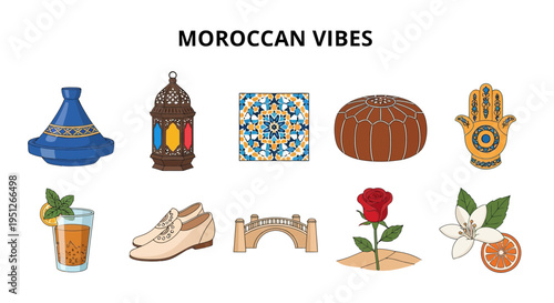 Collection of ten Moroccan cultural illustrations arranged in two rows on white