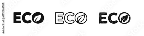 ECO friendly symbol set with leaf, ecology and environment conservation concept icons in various styles