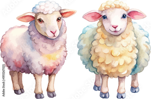 Watercolor Sheep, Fluffy Farm Animal Clipart, illustration isolated on white background