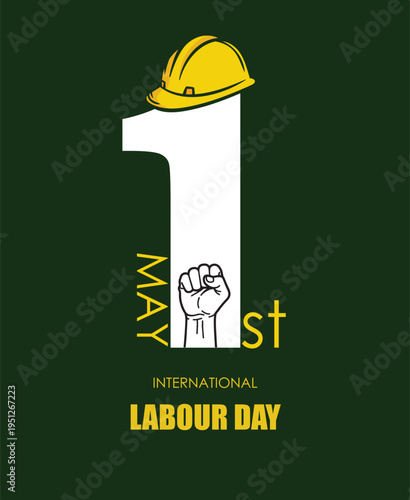 Labour day celebration icon with hard hat and fist
