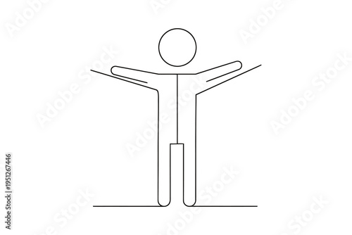 A minimalist line drawing of a stick figure with outstretched arms and a simple circle for a head, conveying a sense of freedom and joy in a clean and simple style.