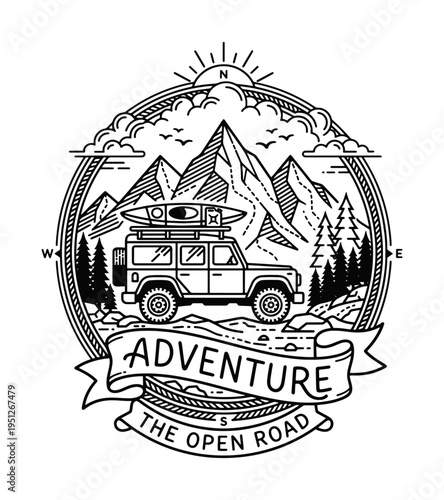 An adventurous offroad vehicle loaded with a kayak travels through a scenic mountainous landscape under a bright sun and cloudy sky Best Selling T-shirt Design