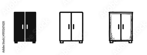 Wardrobe cabinet icon set, furniture and storage symbols for home interior design and organization