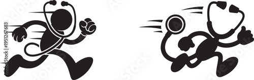 Running stethoscope man vector illustration health and medical active lifestyle