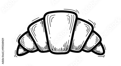 Food  Bakery Croissant Black  White Line Art Hand-Drawn Sketch Pastry Illustration