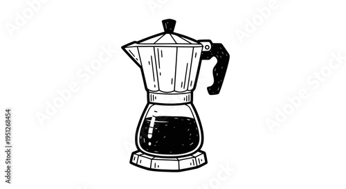 Black and White Line Art Moka Pot Coffee Maker Illustration