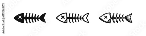 Dead Fish Skeleton Icon Set - Environmental Ocean Pollution and Toxicity Symbol Vector Illustration
