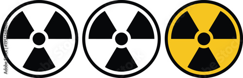 Radiation warning symbol set, trefoil radioactive hazard icons, nuclear danger signs collection, isolated vector illustration, safety caution symbols