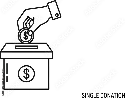Human hand depositing a dollar coin into a charity box