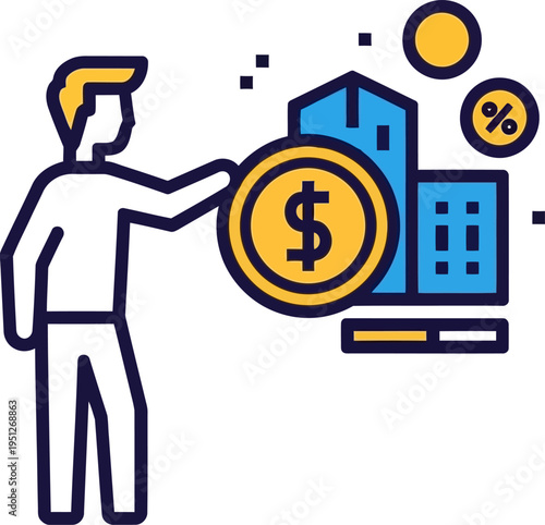 Property investment concept with man and city buildings