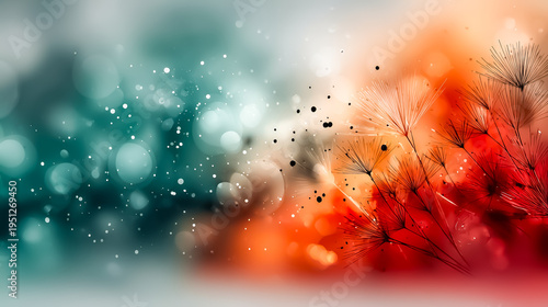Abstract colorful background with blue, red, and orange hues. Soft bokeh effect creates a dreamy atmosphere. Ideal for artistic or modern design themes.