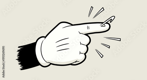Cartoon hand with white glove snapping fingers, showing a quick action or idea or moment of realization.