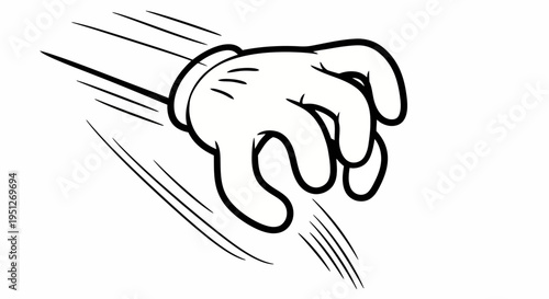 Dynamic Cartoon Hand in Grabbing Motion with Speed Lines on Isolated White Background