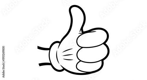 Cartoon hand in a white glove giving a thumbs-up gesture, depicted as a simple black and white line art drawing.